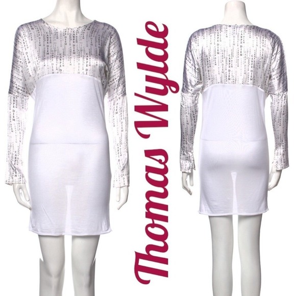 THOMAS WYLDE Y2K Sheer Silk Lyocell Text Print Dress Avant Garde Editorial Small - Picture 2 of 16